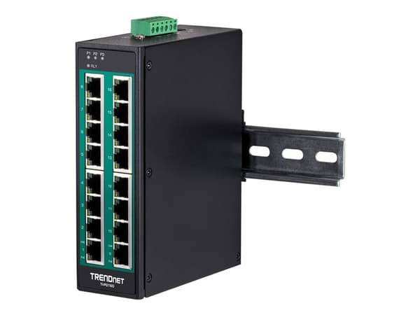 TRENDnet TI-PG160 - Switch - ohanterad - 16 x 10/100/1000 (PoE+) - DIN-skenmonterbar, väggmonterbar - PoE+ (240 W) - TAA-kompatibel