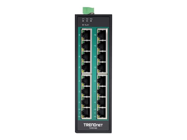 TRENDnet TI-PG160 - Switch - ohanterad - 16 x 10/100/1000 (PoE+) - DIN-skenmonterbar, väggmonterbar - PoE+ (240 W) - TAA-kompatibel