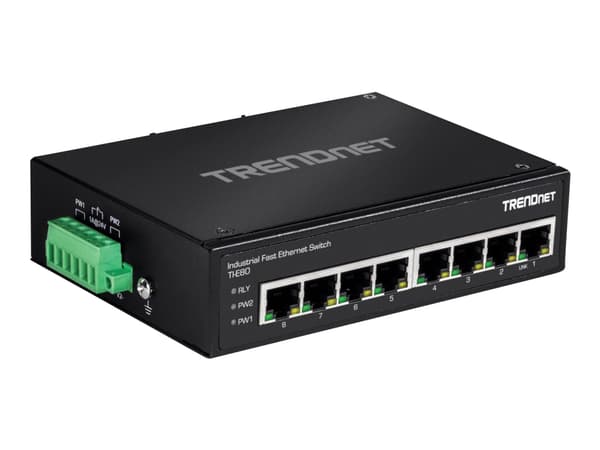 TRENDnet TI-E80 - Switch - ohanterad - 8 x 10/100 - DIN-skenmonterbar, väggmonterbar - likström - TAA-kompatibel