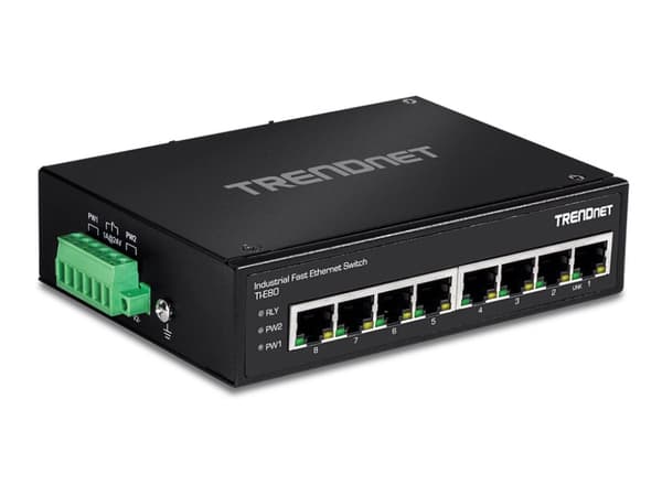 TRENDnet TI-E80 - Switch - ohanterad - 8 x 10/100 - DIN-skenmonterbar, väggmonterbar - likström - TAA-kompatibel