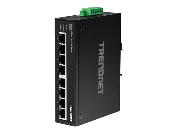 TRENDnet TI-E80 - Switch - ohanterad - 8 x 10/100 - DIN-skenmonterbar, väggmonterbar - likström - TAA-kompatibel