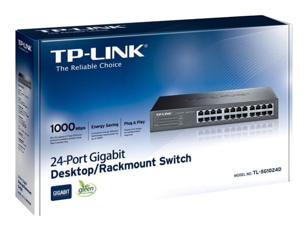 TP-Link TL-SG1024D, Hallitsematon, Gigabit Ethernet (10/100/1000), Täysin kaksipuolinen, Telineasennus