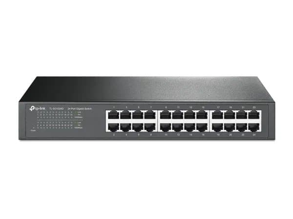 TP-Link TL-SG1024D, Hallitsematon, Gigabit Ethernet (10/100/1000), Täysin kaksipuolinen, Telineasennus Harmaa