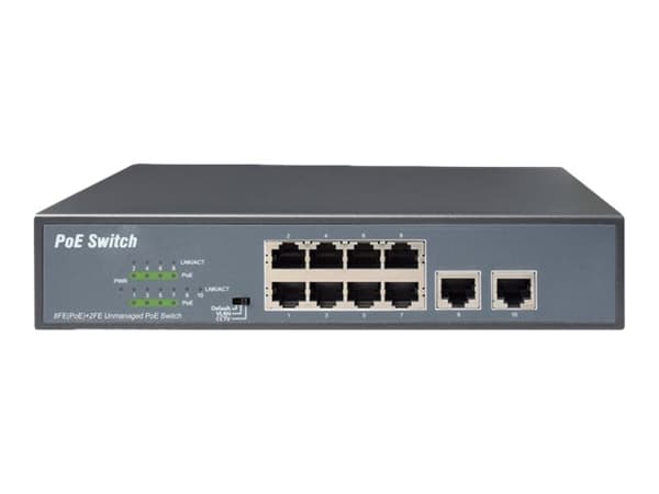 DIGITUS DN-95323-1 - Switch - ohanterad - 8 x 10/100 (PoE+) + 2 x 10/100 (upplänk) - skrivbordsmodell - PoE+ (120 W)