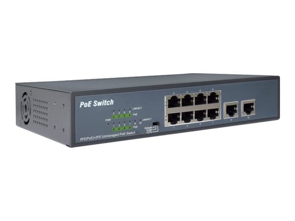 DIGITUS DN-95323-1 - Switch - ohanterad - 8 x 10/100 (PoE+) + 2 x 10/100 (upplänk) - skrivbordsmodell - PoE+ (120 W)