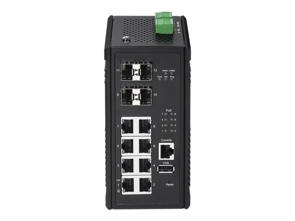 Edimax Pro IGS-5408P - Switch - smart - 8 x 10/100/1000 (PoE+) + 4 x kombinations-SFP - DIN-skenmonterbar - PoE+ (240 W) - DC power