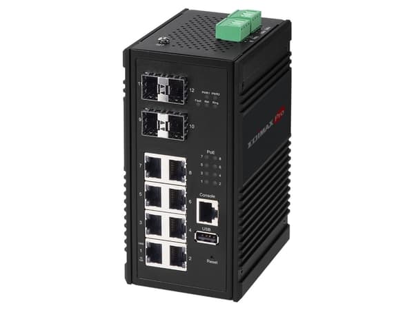 Edimax Pro IGS-5408P - Switch - smart - 8 x 10/100/1000 (PoE+) + 4 x kombinations-SFP - DIN-skenmonterbar - PoE+ (240 W) - DC power