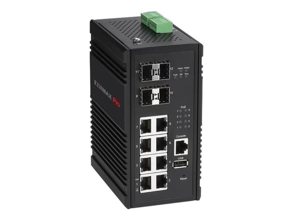 Edimax Pro IGS-5408P - Switch - smart - 8 x 10/100/1000 (PoE+) + 4 x kombinations-SFP - DIN-skenmonterbar - PoE+ (240 W) - DC power