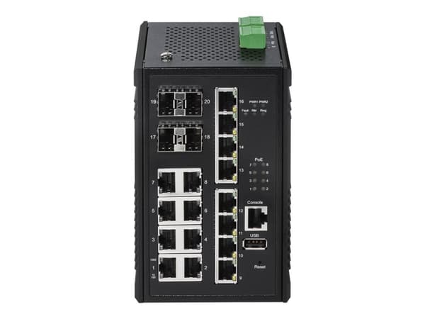Edimax Pro IGS-5416P - Switch - smart - 8 x 10/100/1000 (PoE+) + 8 x 10/100/1000 + 4 x Gigabit SFP - DIN-skenmonterbar - PoE+ (240 W) - DC power