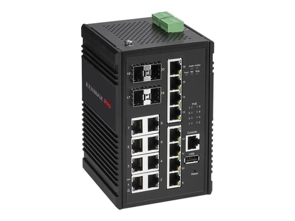 Edimax Pro IGS-5416P - Switch - smart - 8 x 10/100/1000 (PoE+) + 8 x 10/100/1000 + 4 x Gigabit SFP - DIN-skenmonterbar - PoE+ (240 W) - DC power
