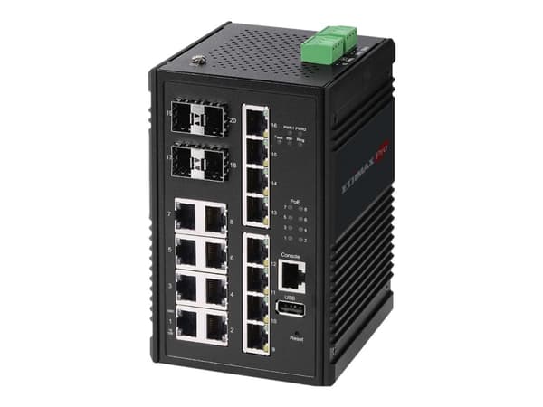 Edimax Pro IGS-5416P - Switch - smart - 8 x 10/100/1000 (PoE+) + 8 x 10/100/1000 + 4 x Gigabit SFP - DIN-skenmonterbar - PoE+ (240 W) - DC power