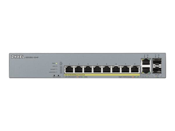 Zyxel GS1350-12HP - Switch - smart - 8 x 10/100/1000 (PoE+) + 2 x 10/100/1000 (upplänk) + 2 x gigabit SFP (upplänk) - skrivbordsmodell, rackmonterbar