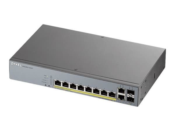 Zyxel GS1350-12HP - Switch - smart - 8 x 10/100/1000 (PoE+) + 2 x 10/100/1000 (upplänk) + 2 x gigabit SFP (upplänk) - skrivbordsmodell, rackmonterbar Grå
