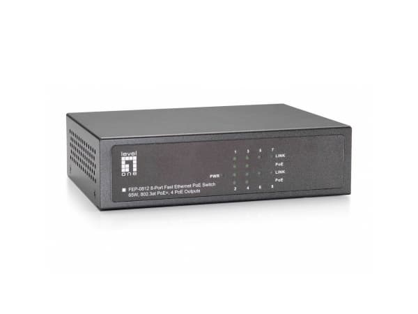 LevelOne FEP-0812 - Switch - ohanterad - 4 x 10/100 (PoE) + 4 x 10/100 - skrivbordsmodell, rackmonterbar - PoE
