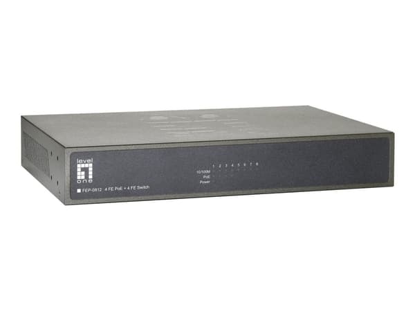 LevelOne FEP-0812 - Switch - ohanterad - 4 x 10/100 (PoE) + 4 x 10/100 - skrivbordsmodell, rackmonterbar - PoE Svart