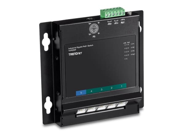 TRENDnet TI-PG50F - Industrial - switch - ohanterad - 5 x 10/100/1000 (PoE+) - DIN-skenmonterbar, väggmonterbar - PoE+ (120 W) - TAA-kompatibel