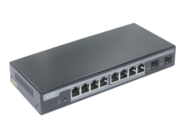 DIGITUS Professional DN-95344 - Switch - Administrerad - 8 x 10/100/1000 (PoE+) + 2 x gigabit SFP (upplänk) - skrivbordsmodell - PoE+ (86 W)