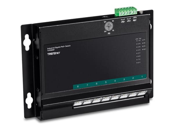 TRENDnet TI-PG80F - Industrial - switch - ohanterad - 8 x 10/100/1000 (PoE+) - DIN-skenmonterbar, väggmonterbar - PoE+ (200 W) - TAA-kompatibel