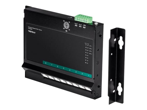 TRENDnet TI-PG80F - Industrial - switch - ikke-styrt - 8 x 10/100/1000 (PoE+) - DIN-skinnemonterbar, veggmonterbar - PoE+ (200 W) - TAA-samsvar
