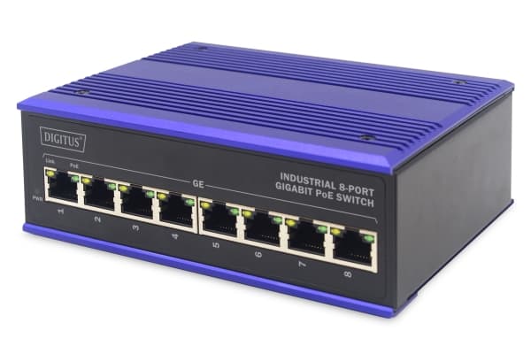 DIGITUS Industrial - Switch - ohanterad - 8 x 10/100/1000Base-TX (PoE+) - skrivbordsmodell, DIN-skenmonterbar - PoE+
