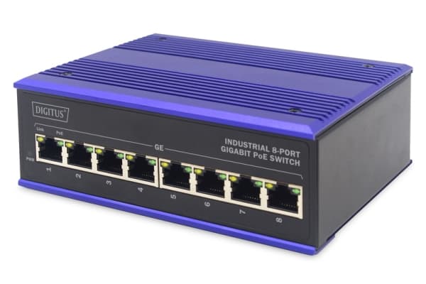 DIGITUS Industrial - Switch - ohanterad - 8 x 10/100/1000Base-TX (PoE+) - skrivbordsmodell, DIN-skenmonterbar - PoE+
