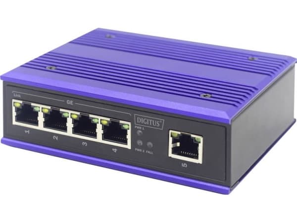 DIGITUS Professional DN-651118 Industrial - Switch - ikke-styrt - 5 x 10/100/1000 - DIN-skinnemonterbar - DC-strøm