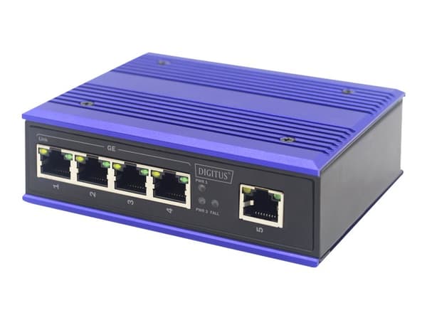 DIGITUS Professional DN-651118 Industrial - Switch - ikke-styrt - 5 x 10/100/1000 - DIN-skinnemonterbar - DC-strøm