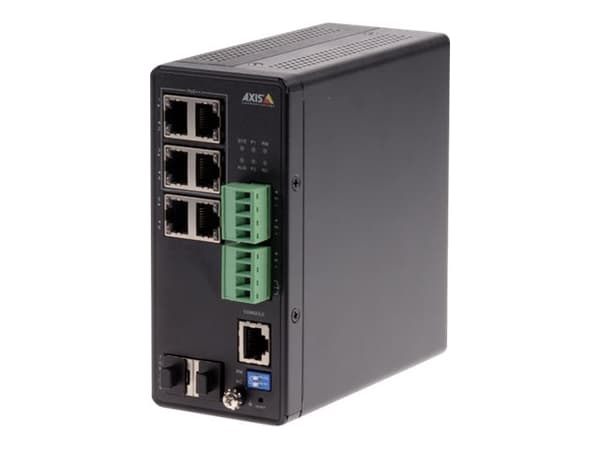 Axis T8504-R - Switch - Administrerad - 4 x 10/100/1000 (PoE+) + 2 x kombination Gigabit Ethernet/Gigabit SFP - skrivbordsmodell, rackmonterbar - PoE Svart