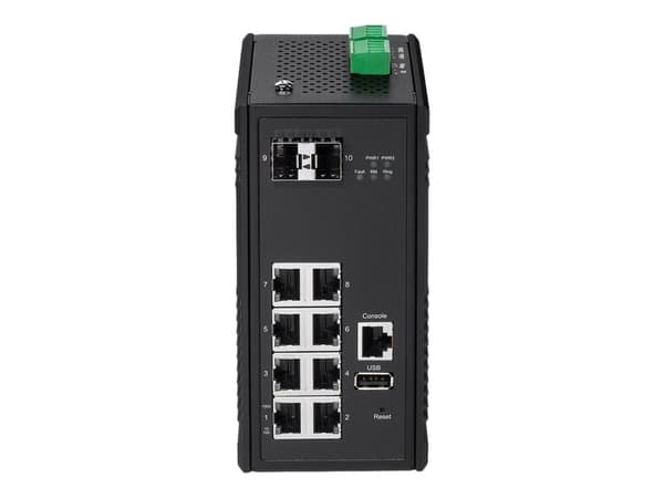 Edimax Pro IGS-5208 - Switch - Styrt - 8 x 10/100/1000 + 2 x SFP - DIN-skinnemonterbar, veggmonterbar - DC-strøm