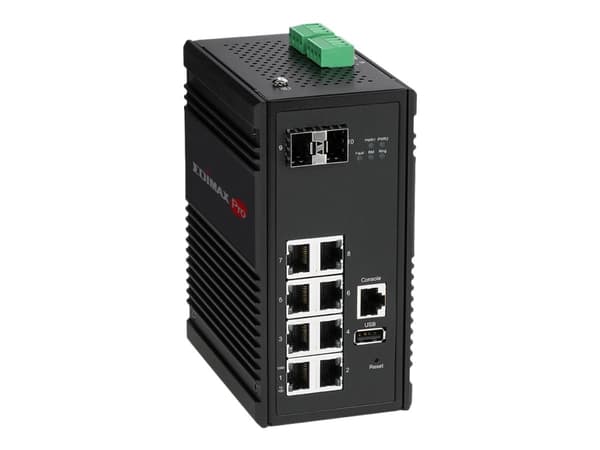 Edimax Pro IGS-5208 - Switch - Styrt - 8 x 10/100/1000 + 2 x SFP - DIN-skinnemonterbar, veggmonterbar - DC-strøm