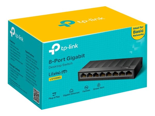 TP-Link LiteWave LS1008G - Switch - ohanterad - 8 x 10/100/1000 - skrivbordsmodell, väggmonterbar