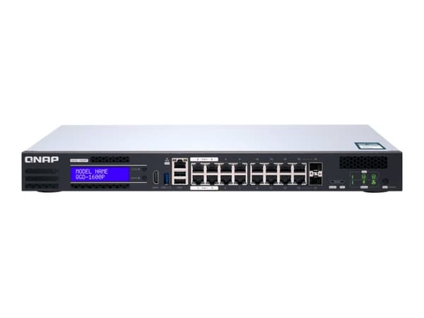 QNAP QGD-1600P - Switch - smart - 4 x 10/100/1000 (PoE++) + 10 x 10/100/1000 (PoE+) + 2 x kombinations-Gigabit SFP (PoE+) - rackmonterbar - PoE++ (37
