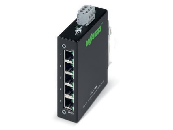 Wago 852-111, Fast Ethernet (10/100), Full dupleks, Rack-montering Sort