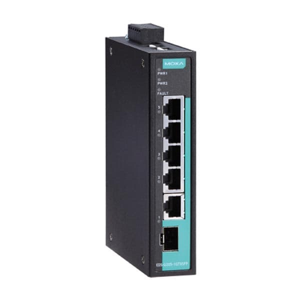 Moxa EDS-G205-1GTXSFP - Switch - ohanterad - 4 x 10/100/1000 + 1 x kombinations-Gigabit SFP - DIN-skenmonterbar - Likström
