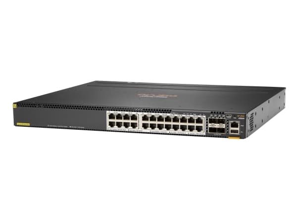 HPE Aruba 6300M - Switch - L3 - Administrerad - 24 x 1/2.5/5/10GBase-T + 4 x 1 Gb/10 Gb/25 Gb/50 Gb SFP56 (upplänk/stapling) - framsidan och sida til