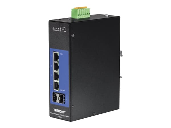 TRENDnet TI-G642I - Switch - Administrerad - 4 x 10/100/1000 + 2 x Gigabit SFP - DIN-skenmonterbar - likström - TAA-kompatibel