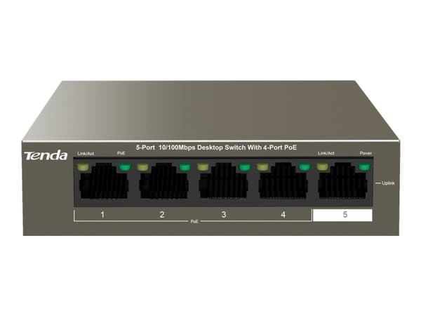 Tenda TEF1105P-4-63W - Switch - ikke administreret - 4 x 10/100 (PoE) + 1 x 10/100 - desktop - PoE (58 W)