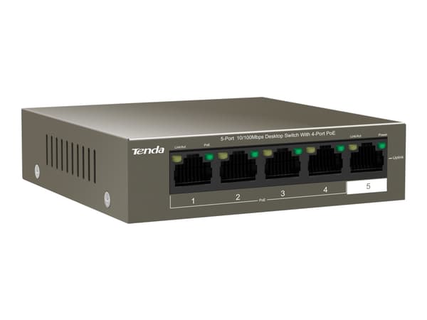 Tenda TEF1105P-4-63W - Switch - ikke administreret - 4 x 10/100 (PoE) + 1 x 10/100 - desktop - PoE (58 W)