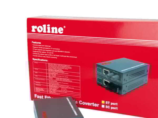 ROLINE RC-100FX/ST Fast Ethernet Converter, RJ-45 to ST, Loop-back, 100 Mbit/s