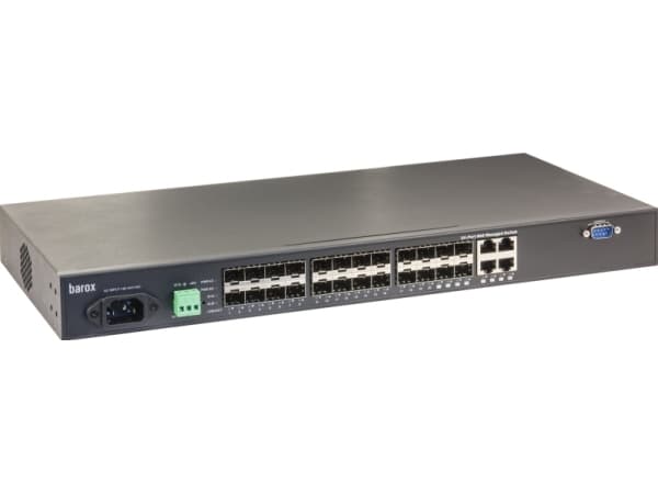 Barox RY-LGSO25-24, Hallittu, L2/L3, Gigabit Ethernet (10/100/1000), Täysin kaksipuolinen, Telineasennus, 1U musta