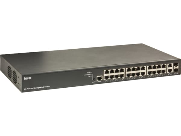Barox RY-LGSP23-26/370, Järjestelmänvalvoja, L2/L3, Gigabit Ethernet (10/100/1000), Strøm over Ethernet (PoE), Stativ-montering, 1U musta