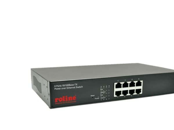 ROLINE PoE Fast Ethernet Switch, 130 W, 8 Ports aaa, 10,100 Mbit/s, Cat. 5 UTP/STP, IEEE 802.3, IEEE 802.3af, IEEE 802.3u, IEEE 802.3x, Sort, FCC Cla