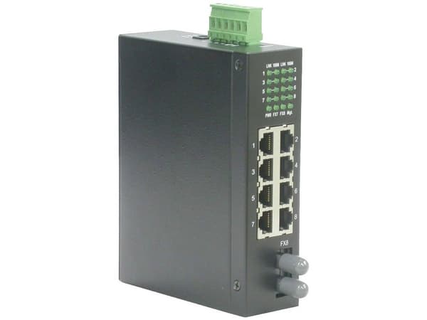 ROLINE Industrial Switch, 7x RJ-45, 1x ST, unmanaged, Full tosidig