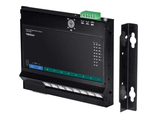 TRENDnet TI-PG102F - Industrial - switch - 8 x 10/100/1000 (PoE+) + 2 x kombinations-Gigabit SFP - DIN-skenmonterbar, väggmonterbar - PoE+ (240 W) -