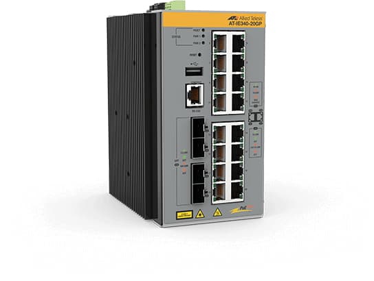 Allied Telesis AT IE340-20GP - Switch - L3 - Administrerad - 8 x 10/100/1000 (PoE+) + 8 x 10/100/1000 (PoE) + 4 x Gigabit SFP - DIN-skenmonterbar, vä