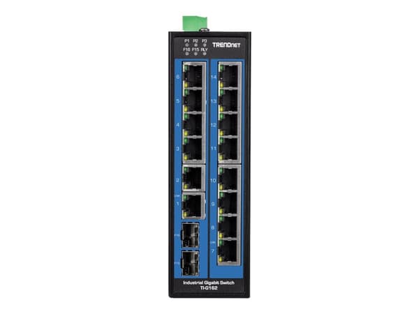 TRENDnet TI-G162 - Switch - ohanterad - 14 x 10/100/1000 + 2 x Gigabit SFP - DIN-skenmonterbar, väggmonterbar - likström - TAA-kompatibel