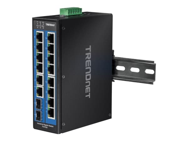 TRENDnet TI-G162 - Switch - ohanterad - 14 x 10/100/1000 + 2 x Gigabit SFP - DIN-skenmonterbar, väggmonterbar - likström - TAA-kompatibel