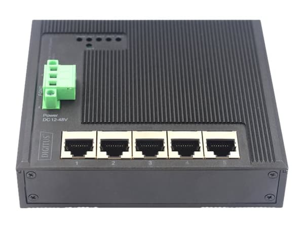 DIGITUS Industrial Gigabit Flat Switch - Utökat temperaturintervall - switch - 5 x 10/100/1000 - DIN-skenmonterbar, väggmonterbar - Likström