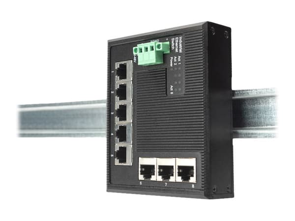 DIGITUS Industrial Gigabit Flat Switch - Utvidet temperaturområde - switch - 5 x 10/100/1000 - DIN-skinnemonterbar, veggmonterbar - DC-strøm Sort