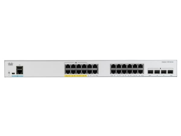 Cisco Catalyst 1000-24FP-4G-L - Switch - Styrt - 24 x 10/100/1000 (PoE+) + 4 x Gigabit SFP (opplink) - rackmonterbar - PoE+ (370 W)